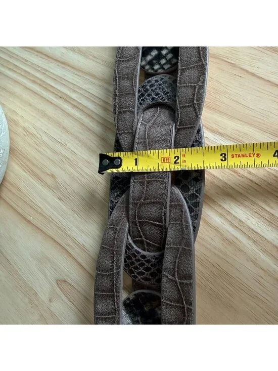 Chicos Belt M Brown Croc Embossed Faux Leather Belt With Snake Print Accents - Picture 16 of 16